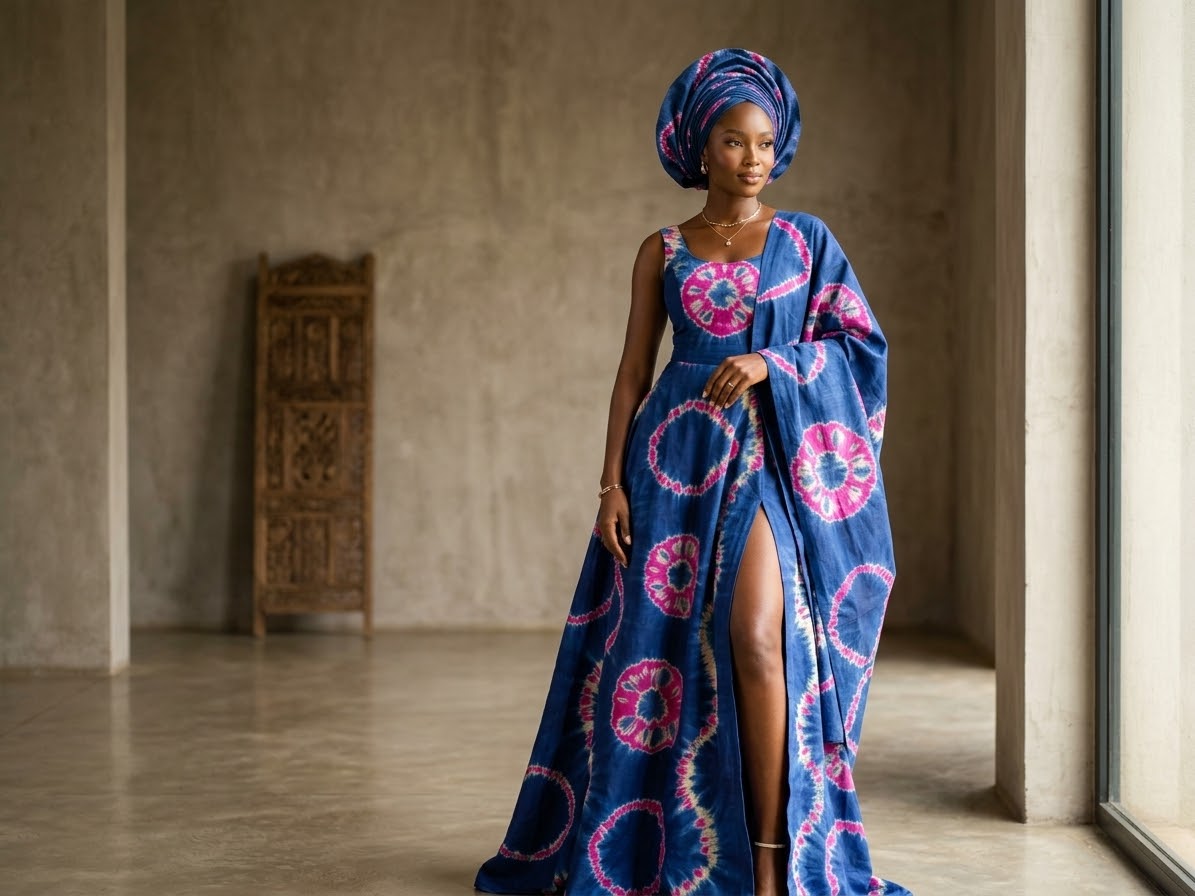 Blue Blossom Adire fabric image 3